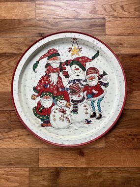 Wim Schimmer Potpourri 1995 Metal Christmas Santa’s Snowmen Serving Tray 13.5”